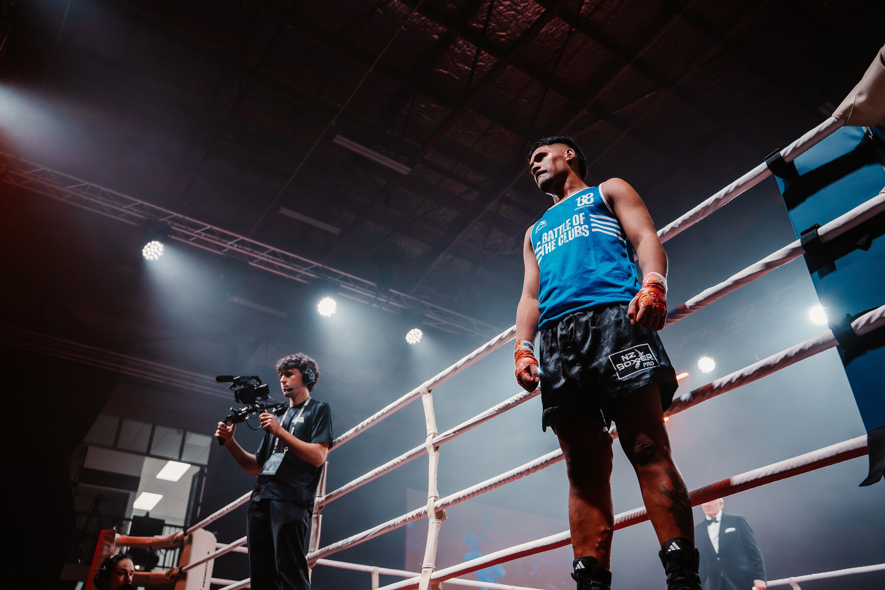 A Battle Of The Clubs fighter in the ring at McKay Stadium, Whangarei
